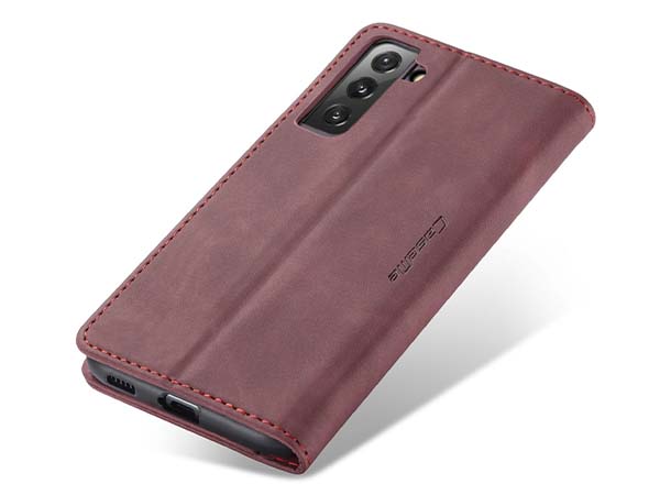 CaseMe Slim Synthetic Leather Wallet Case with Stand for Samsung Galaxy S21 FE - Burgundy