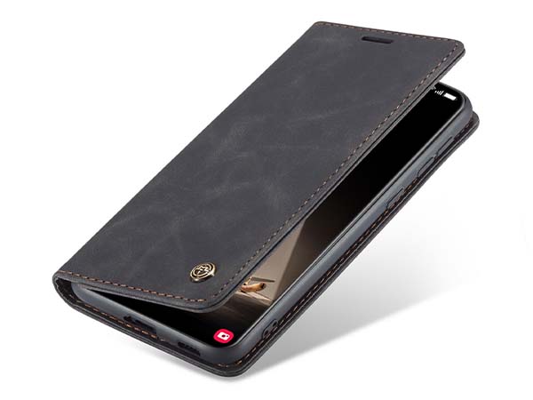 CaseMe Slim Synthetic Leather Wallet Case with Stand for Samsung Galaxy S21 FE - Charcoal Leather Wallet Case