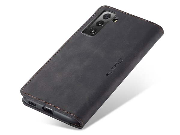CaseMe Slim Synthetic Leather Wallet Case with Stand for Samsung Galaxy S21 FE - Charcoal
