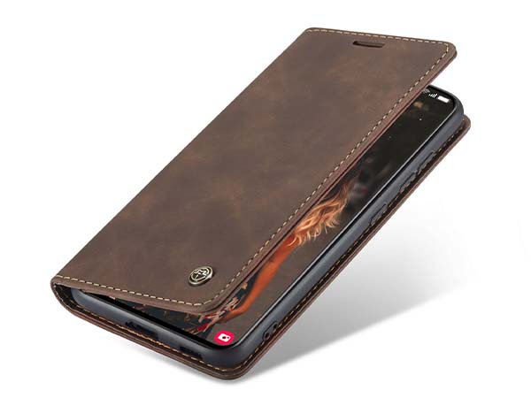 CaseMe Slim Synthetic Leather Wallet Case with Stand for Samsung Galaxy S21 FE - Chocolate Leather Wallet Case