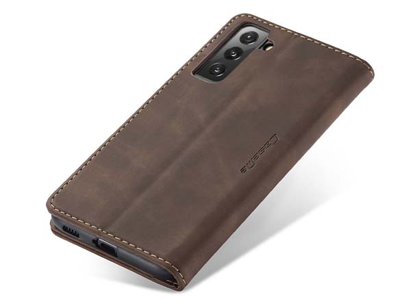 CaseMe Slim Synthetic Leather Wallet Case with Stand for Samsung Galaxy S21 FE - Chocolate
