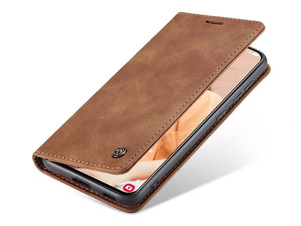 CaseMe Slim Synthetic Leather Wallet Case with Stand for Samsung Galaxy S21 FE - Tan Leather Wallet Case