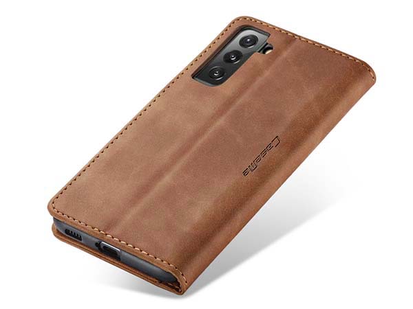 CaseMe Slim Synthetic Leather Wallet Case with Stand for Samsung Galaxy S21 FE - Tan