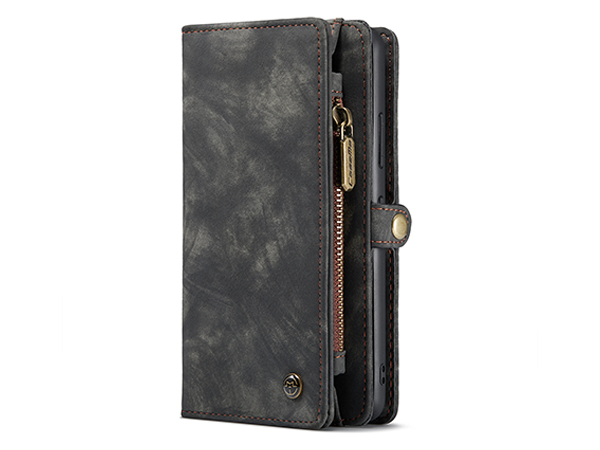 CaseMe 2-in-1 Synthetic Leather Wallet Case for Samsung Galaxy S22 - Khaki/Grey Leather Wallet Case