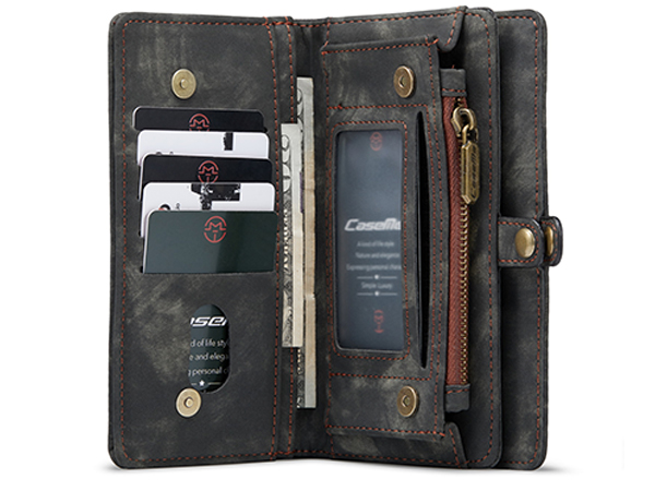 CaseMe 2-in-1 Synthetic Leather Wallet Case for Samsung Galaxy S22 - Khaki/Grey
