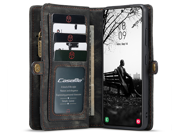 CaseMe 2-in-1 Synthetic Leather Wallet Case for Samsung Galaxy S22 - Khaki/Grey