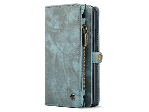 CaseMe 2-in-1 Synthetic Leather Wallet Case for Samsung Galaxy S22 - Teal/Ash Leather Wallet Case