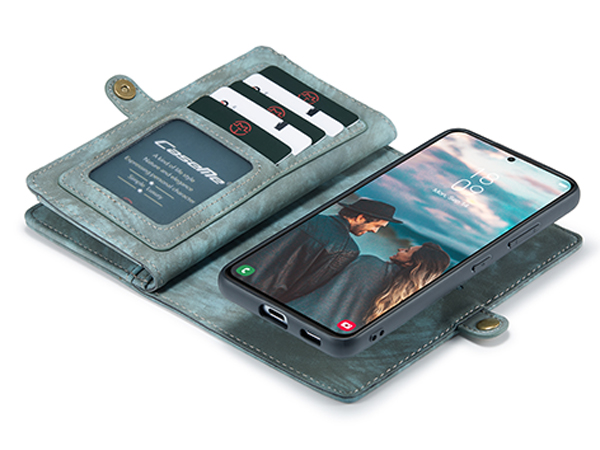 CaseMe 2-in-1 Synthetic Leather Wallet Case for Samsung Galaxy S22 - Teal/Ash