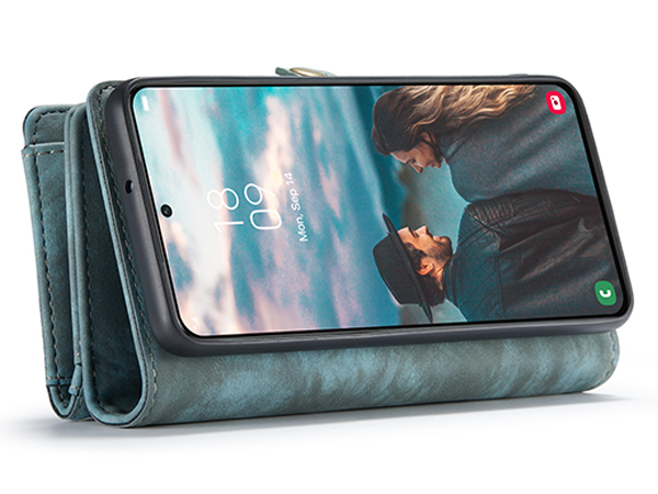 CaseMe 2-in-1 Synthetic Leather Wallet Case for Samsung Galaxy S22 - Teal/Ash