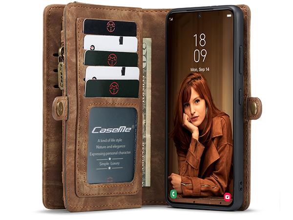CaseMe 2-in-1 Synthetic Leather Wallet Case for Samsung Galaxy S22 - Beige/Tan