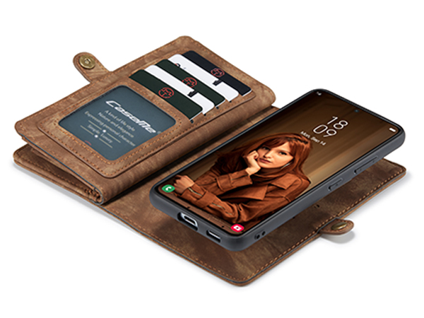 CaseMe 2-in-1 Synthetic Leather Wallet Case for Samsung Galaxy S22 - Beige/Tan