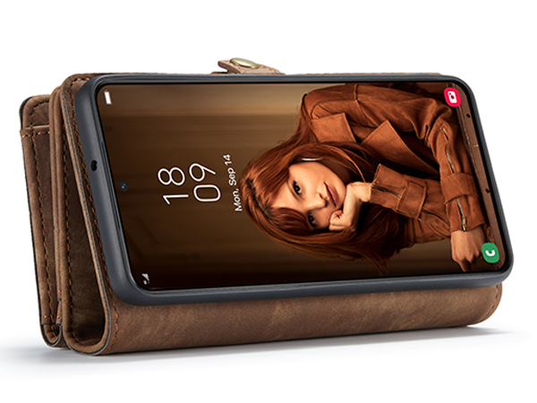 CaseMe 2-in-1 Synthetic Leather Wallet Case for Samsung Galaxy S22 - Beige/Tan
