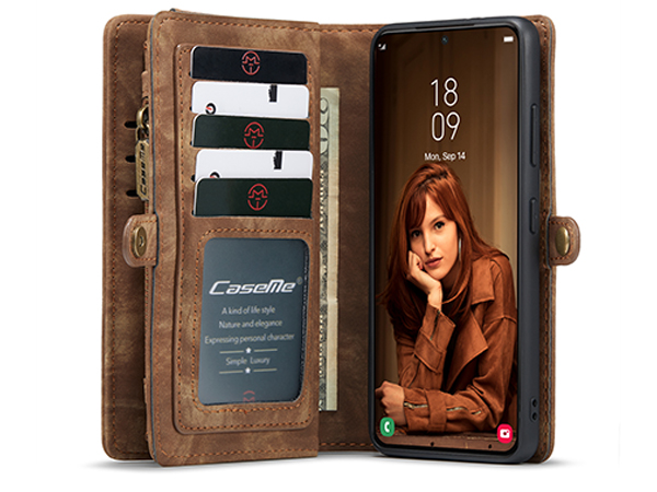 CaseMe 2-in-1 Synthetic Leather Wallet Case for Samsung Galaxy S22+ - Beige/Tan