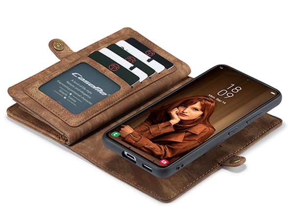 CaseMe 2-in-1 Synthetic Leather Wallet Case for Samsung Galaxy S22+ - Beige/Tan