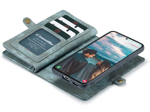 CaseMe 2-in-1 Synthetic Leather Wallet Case for Samsung Galaxy S22+ - Teal/Ash
