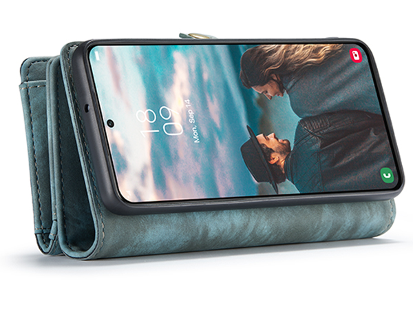 CaseMe 2-in-1 Synthetic Leather Wallet Case for Samsung Galaxy S22+ - Teal/Ash