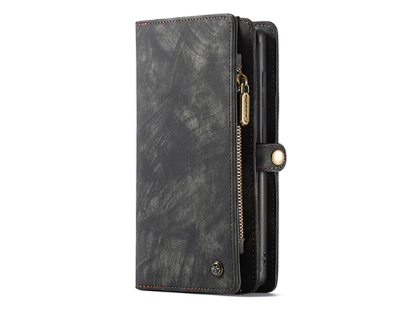 CaseMe 2-in-1 Synthetic Leather Wallet Case for Samsung Galaxy S22 Ultra - Khaki/Grey Leather Wallet Case