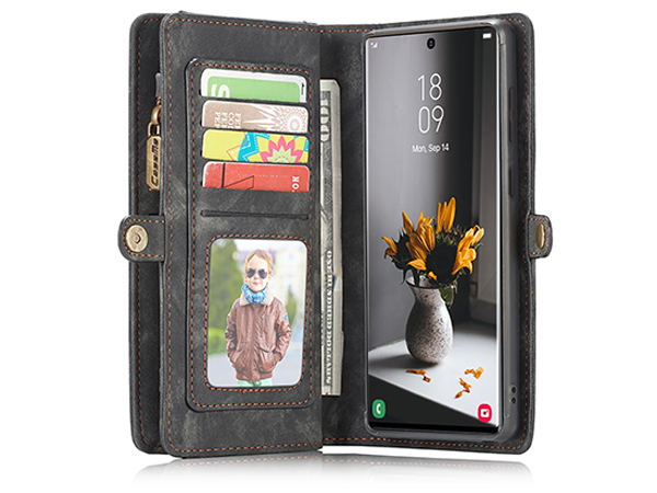 CaseMe 2-in-1 Synthetic Leather Wallet Case for Samsung Galaxy S22 Ultra - Khaki/Grey