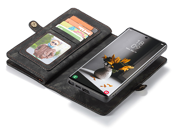 CaseMe 2-in-1 Synthetic Leather Wallet Case for Samsung Galaxy S22 Ultra - Khaki/Grey