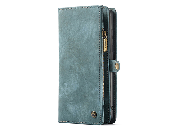 CaseMe 2-in-1 Synthetic Leather Wallet Case for Samsung Galaxy S22 Ultra - Teal/Ash Leather Wallet Case