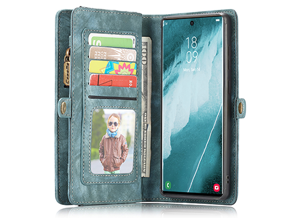CaseMe 2-in-1 Synthetic Leather Wallet Case for Samsung Galaxy S22 Ultra - Teal/Ash