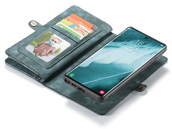 CaseMe 2-in-1 Synthetic Leather Wallet Case for Samsung Galaxy S22 Ultra - Teal/Ash