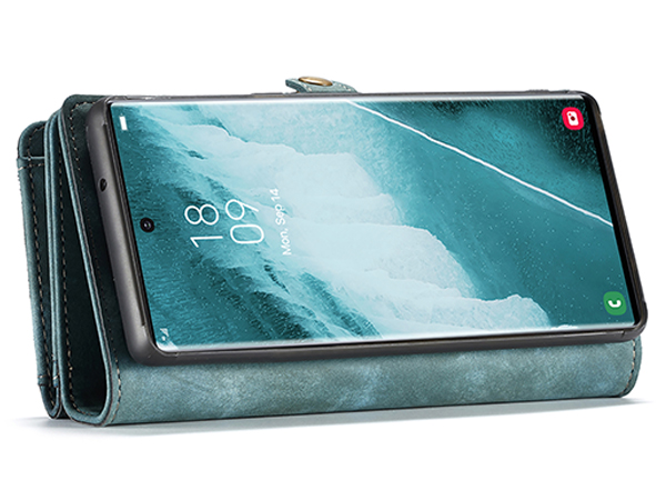 CaseMe 2-in-1 Synthetic Leather Wallet Case for Samsung Galaxy S22 Ultra - Teal/Ash