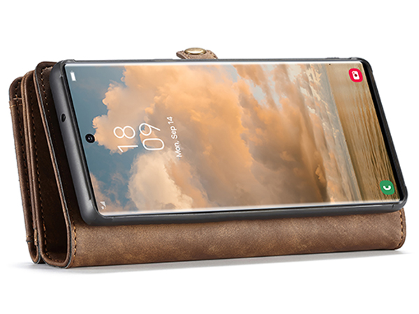 CaseMe 2-in-1 Synthetic Leather Wallet Case for Samsung Galaxy S22 Ultra - Beige/Tan