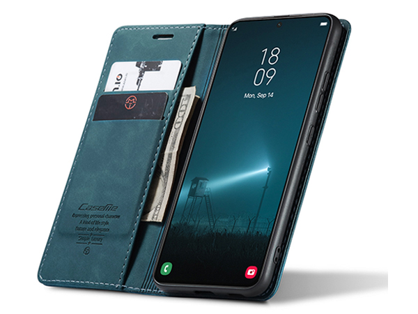 CaseMe Slim Synthetic Leather Wallet Case with Stand for Samsung Galaxy S22 - Teal