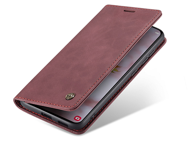 CaseMe Slim Synthetic Leather Wallet Case with Stand for Samsung Galaxy S22 - Burgundy