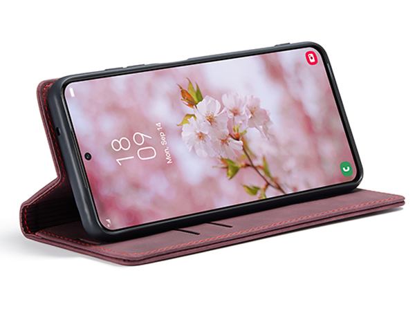 CaseMe Slim Synthetic Leather Wallet Case with Stand for Samsung Galaxy S22 - Burgundy