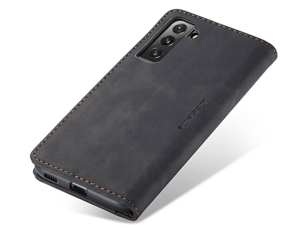 CaseMe Slim Synthetic Leather Wallet Case with Stand for Samsung Galaxy S22 - Charcoal