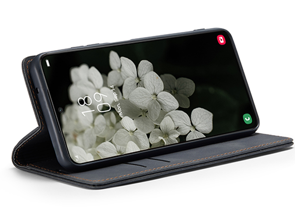 CaseMe Slim Synthetic Leather Wallet Case with Stand for Samsung Galaxy S22 - Charcoal