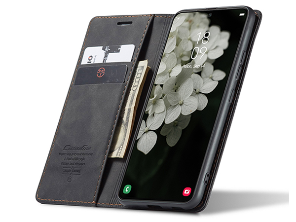 CaseMe Slim Synthetic Leather Wallet Case with Stand for Samsung Galaxy S22 - Charcoal