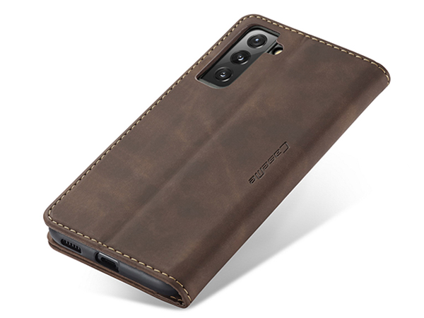 CaseMe Slim Synthetic Leather Wallet Case with Stand for Samsung Galaxy S22 - Chocolate