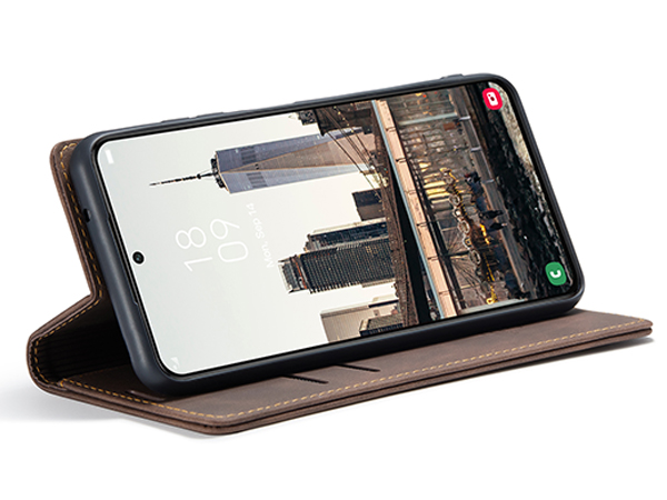 CaseMe Slim Synthetic Leather Wallet Case with Stand for Samsung Galaxy S22 - Chocolate