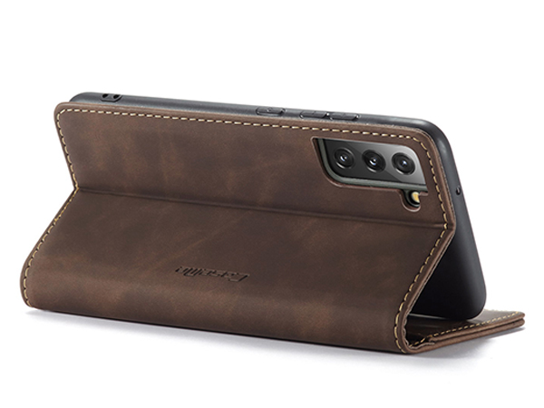 CaseMe Slim Synthetic Leather Wallet Case with Stand for Samsung Galaxy S22 - Chocolate
