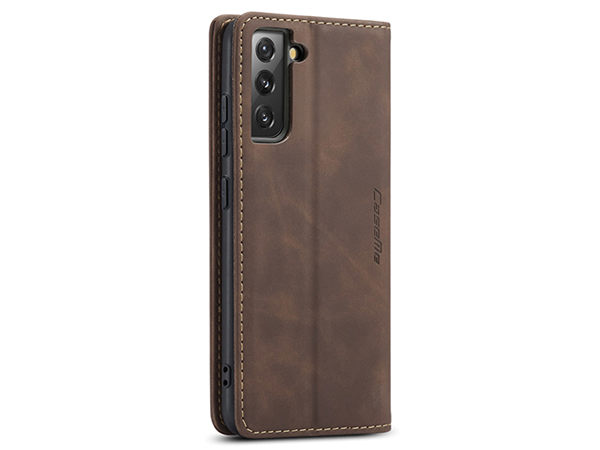 CaseMe Slim Synthetic Leather Wallet Case with Stand for Samsung Galaxy S22 - Chocolate