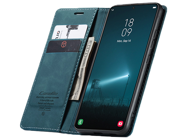 CaseMe Slim Synthetic Leather Wallet Case with Stand for Samsung Galaxy S22+ - Teal