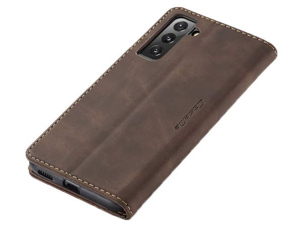 CaseMe Slim Synthetic Leather Wallet Case with Stand for Samsung Galaxy S22+ - Chocolate