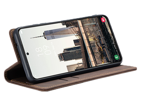 CaseMe Slim Synthetic Leather Wallet Case with Stand for Samsung Galaxy S22+ - Chocolate