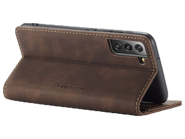 CaseMe Slim Synthetic Leather Wallet Case with Stand for Samsung Galaxy S22+ - Chocolate