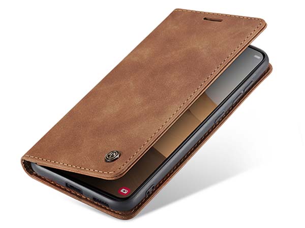CaseMe Slim Synthetic Leather Wallet Case with Stand for Samsung Galaxy S22+ - Tan Leather Wallet Case