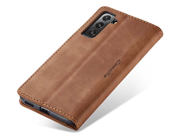 CaseMe Slim Synthetic Leather Wallet Case with Stand for Samsung Galaxy S22+ - Tan