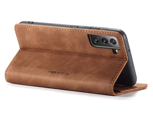 CaseMe Slim Synthetic Leather Wallet Case with Stand for Samsung Galaxy S22+ - Tan