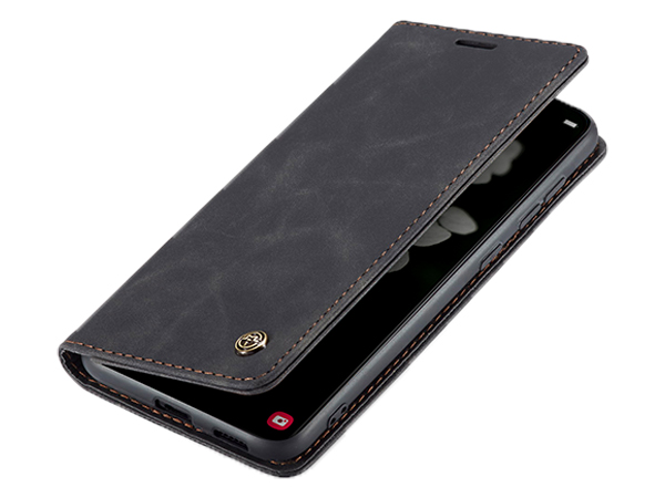 CaseMe Slim Synthetic Leather Wallet Case with Stand for Samsung Galaxy S22+ - Charcoal Leather Wallet Case