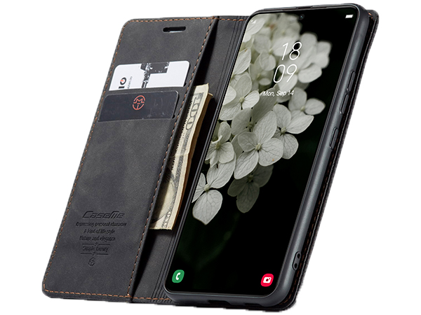 CaseMe Slim Synthetic Leather Wallet Case with Stand for Samsung Galaxy S22+ - Charcoal