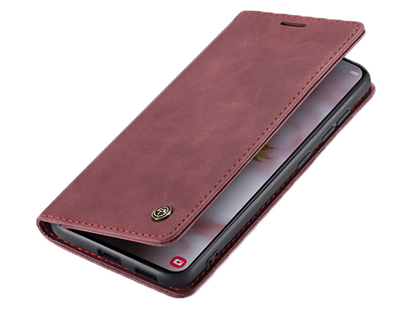 CaseMe Slim Synthetic Leather Wallet Case with Stand for Samsung Galaxy S22+ - Burgundy Leather Wallet Case