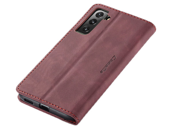CaseMe Slim Synthetic Leather Wallet Case with Stand for Samsung Galaxy S22+ - Burgundy