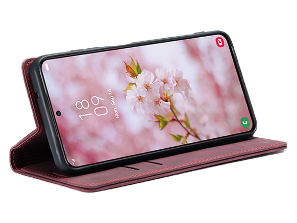 CaseMe Slim Synthetic Leather Wallet Case with Stand for Samsung Galaxy S22+ - Burgundy